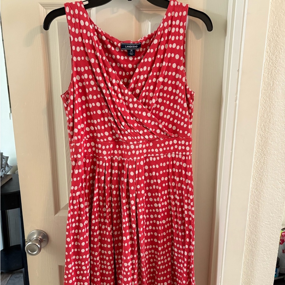 Lands' End Red and White Cowl Neck Sleeveless Midi Sundress